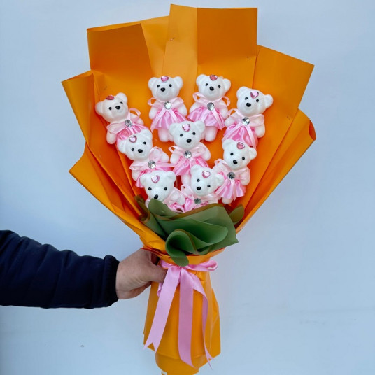 Pembe Etekli Ayıcık Buketi - 9 Adet