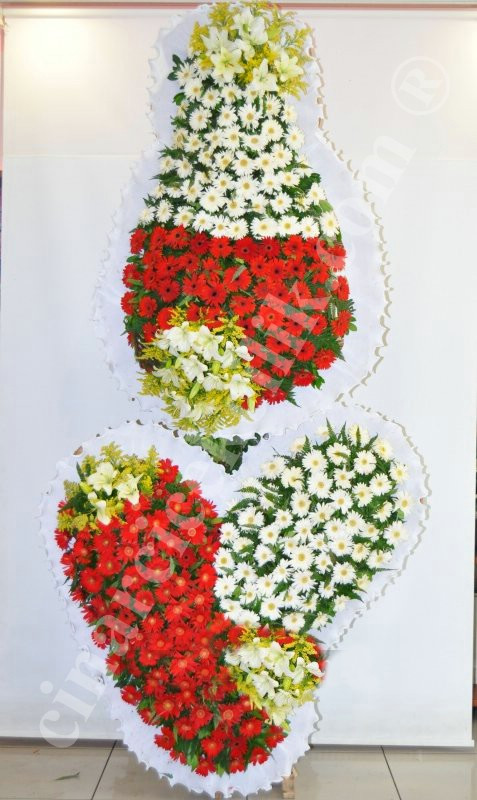 3 Göbekli Kırmızı Beyaz Düğün Açılış Nikah Çiçekleri 