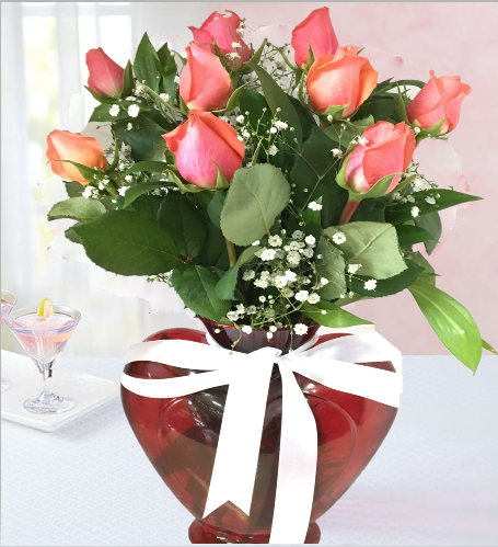 Aşk Tercumanı ™ Kalp Vazoda 9 Adet Gül