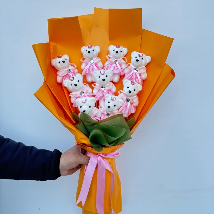 Pembe Etekli Ayıcık Buketi - 9 Adet - Görsel 2