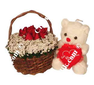 Ayıcıklı Kırmızı Gül Sepeti C-OY123