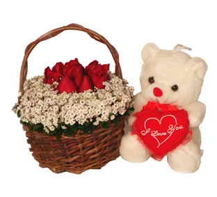 Ayıcıklı Kırmızı Gül Sepeti C-OY123 - Görsel 2