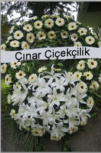 Beyaz Jerbera Lilyum Cenaze Çelengi - Görsel 2