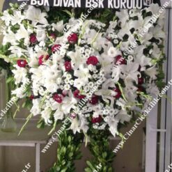 Beyaz Lilyum Pembe Gül Cenaze Merasim Çelenği