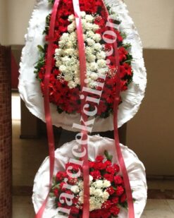 Beyaz Kırmızı Düğün Açılış Nişan Çelenk Çift Katlı