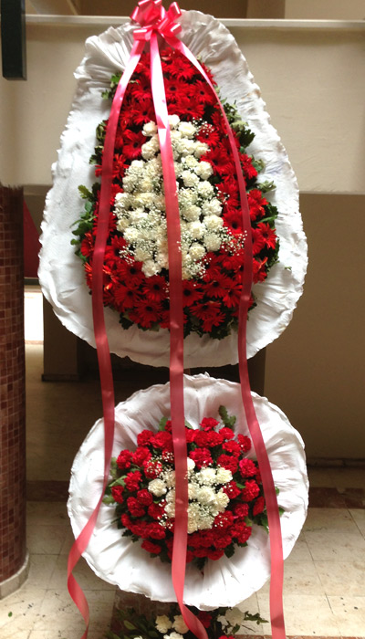 Beyaz Kırmızı Düğün Açılış Nişan Çelenk Çift Katlı - Görsel 2