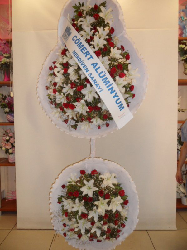 Kırmızı Beyaz Düğün Açılış Nişan Çelenk Çift Katlı - Görsel 2