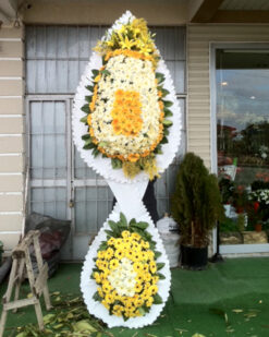 Düğün Acılış Nişan Çelenk Çift Katlı Sarı Beyaz