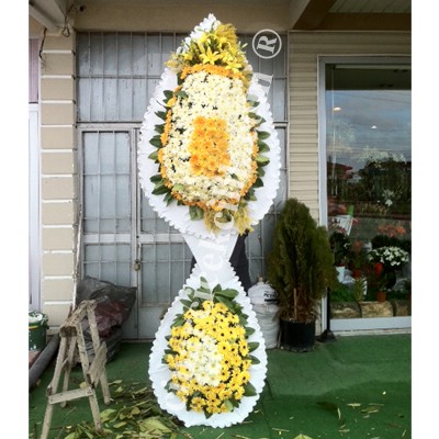 Düğün Acılış Nişan Çelenk Çift Katlı Sarı Beyaz - Görsel 2