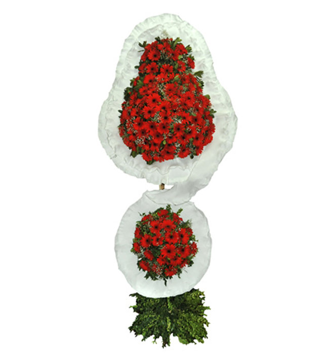Kırmızı Renkte Çift Katlı Düğün Nişan Açılış Çelenk - Görsel 2