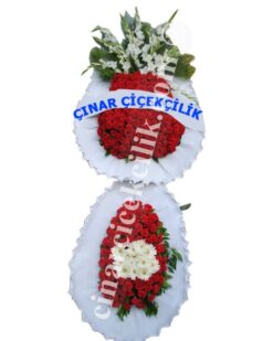 Kırmızı Beyaz Düğün & Nişan Çelenk Çift Katlı