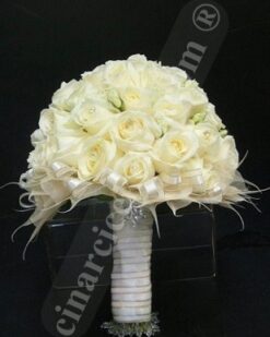 İnci Beyaz Gül Gelin Buketleri