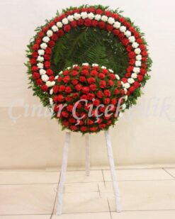 Göbekli Kırmızı beyaz-Cenaze Çelengi