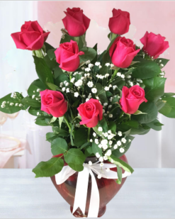 Gülümseten Sevgiliye, 9 Adet Pembe Gül - C-KLP127