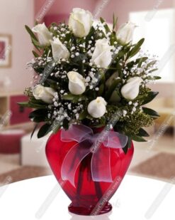 Kalbimdesin Kalp Vazoda Beyaz Gül C-KLP113