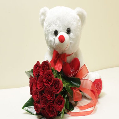 Beyaz Pelüş Ayı 15 Gül C-OY131