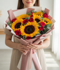 Güzel Bir Gün – Ayçiçeği ve Kırmızı Gül Buketi